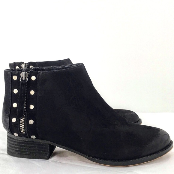 Vince Camuto Shoes - Vince Camuto Suede Ankle Boot Black Studded Distressed Block Heel Catile Sz 9